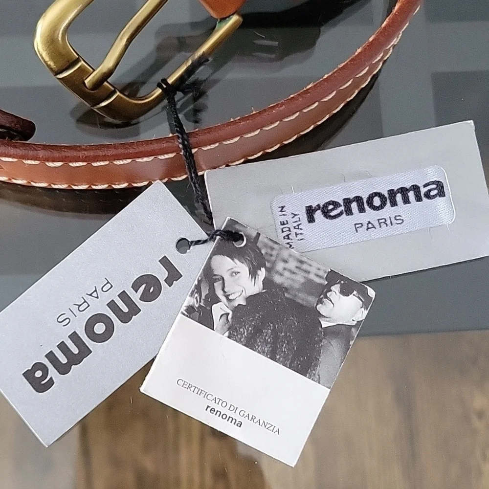 Brown Leather Renoma Paris Made Italy Genuine Belt Unisex Logo New Handmade L,XL
